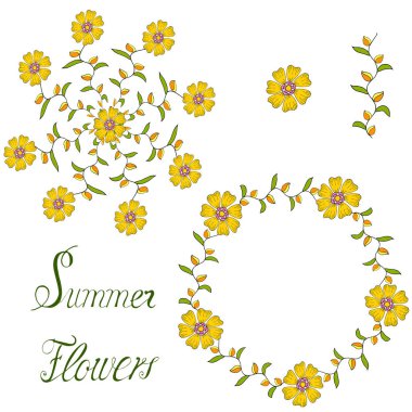 Metninizi yazabileceğiniz bir kartpostalda sarı sonbahar çiçekleri. Vektör el çizmek illüstrasyon Eps10 tebrikler için. Mutlu ruh hali vektör illüstrasyon kutlayın.