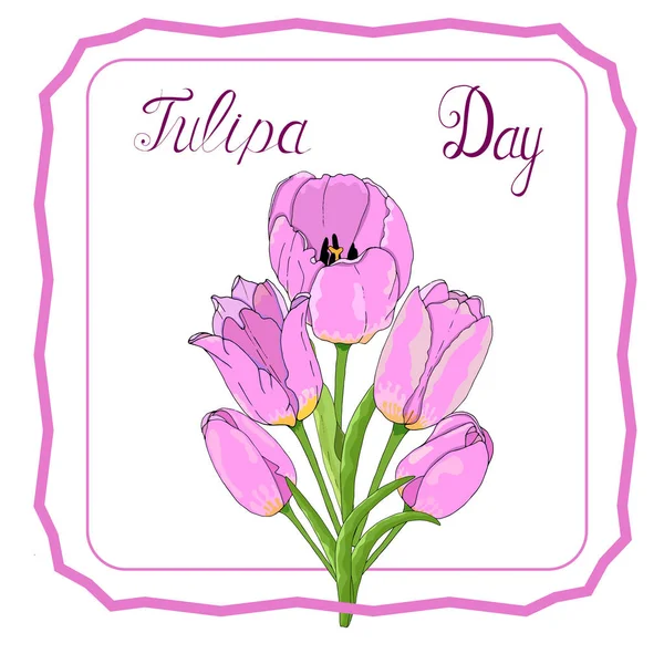 Presente Buquê Tulipa Celebrar Férias Desenho Mão Vetorial Ilustração Eps10 — Vetor de Stock