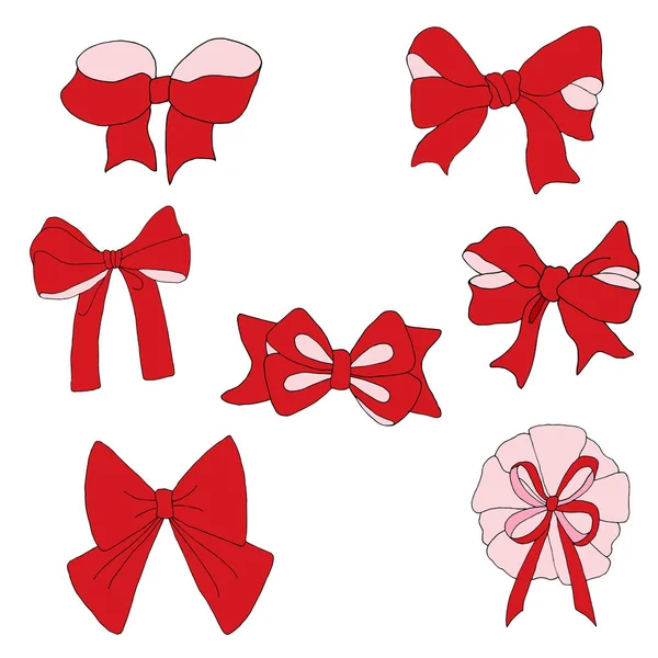 Set Bows Handmade Vector Creativity Bows Can Arrange Various Items — Stock Vector