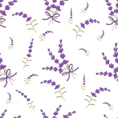 Tatili kutlamak için lavanta çiçekleriyle kusursuz desen. Vektör el çizimi Görüntü EPS10.