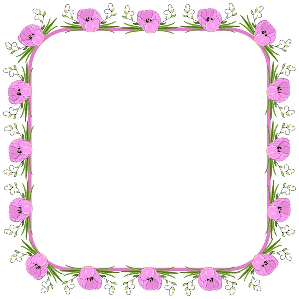 Square Frame Congratulations Flowers Tulips — Stock Vector