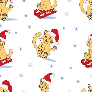 Noel arkaplanı - yürüyen bir kedi - yaratıcılık için. Vektör illüstrasyonu 10 EPS.