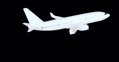 Uçuş bankacılığında beyaz model yolcu jeti solda ve havacılık, seyahat, teknoloji ve iş kavramlarında kullanılmak üzere alfa kanalı ile izole edilmiş durumda..