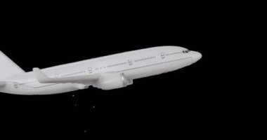 Havacılık, havacılık, seyahat, teknoloji ve iş kavramları ile kullanmak için soldan sağa doğru düz uçuşta beyaz model yolcu jeti ve alfa kanalı ile izole