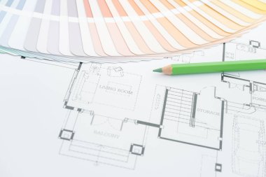 mod mimari çizimleri üzerinde renk ve malzeme örnekleri