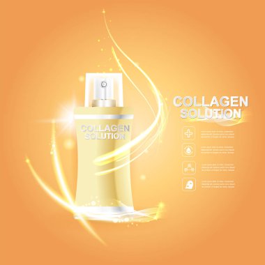 Kollajen Serum ve vitaminler güzellik arka plan kavramı vektör ciltler için bakım kozmetik ürünleri.