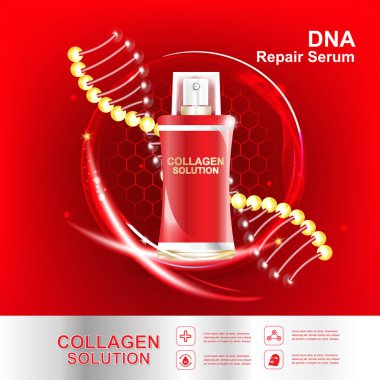 Kollajen Serum ve vitaminler güzellik arka plan kavramı vektör ciltler için bakım kozmetik ürünleri.
