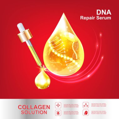 Kollajen Serum ve vitaminler güzellik arka plan kavramı vektör ciltler için bakım kozmetik ürünleri.