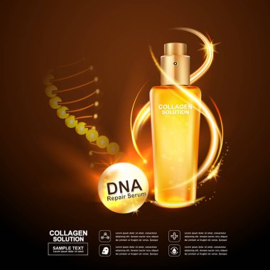 Kollajen Serum ve vitaminler güzellik arka plan kavramı vektör ciltler için bakım kozmetik ürünleri.