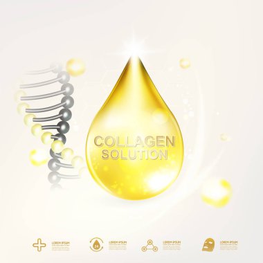 Kollajen Serum ve vitaminler güzellik arka plan kavramı vektör ciltler için bakım kozmetik ürünleri.
