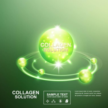 Kollajen Serum ve vitaminler güzellik arka plan kavramı vektör ciltler için bakım kozmetik ürünleri.