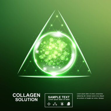 Kollajen Serum ve vitaminler güzellik arka plan kavramı vektör ciltler için bakım kozmetik ürünleri.