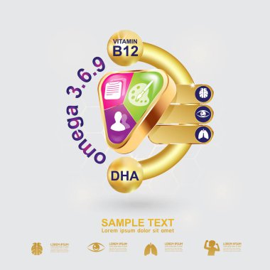 Beslenme Omega 3 ve vitamin veya kalsiyum Logo simge için ürünler çocuklar vektör için