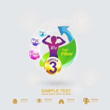 Beslenme Omega 3 ve vitamin veya kalsiyum Logo simge için ürünler çocuklar vektör için
