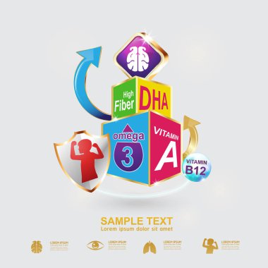 Beslenme Omega 3 ve vitamin veya kalsiyum Logo simge için ürünler çocuklar vektör için