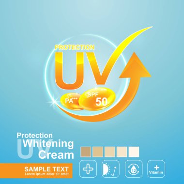 Koruma Uv ve cilt bakım ürünleri için Beyazlatıcı Krem vektör arka plan.