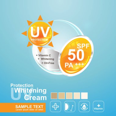 Protection UV and Whitening Cream Vector Background for Skin care Products. clipart
