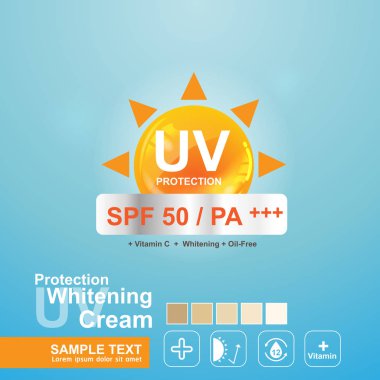Koruma Uv ve cilt bakım ürünleri için Beyazlatıcı Krem vektör arka plan.