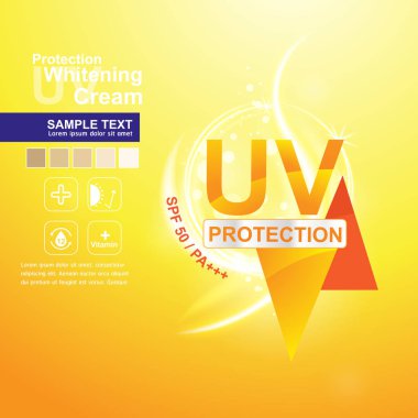 Koruma Uv ve cilt bakım ürünleri için Beyazlatıcı Krem vektör arka plan.