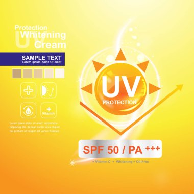 Koruma Uv ve cilt bakım ürünleri için Beyazlatıcı Krem vektör arka plan.