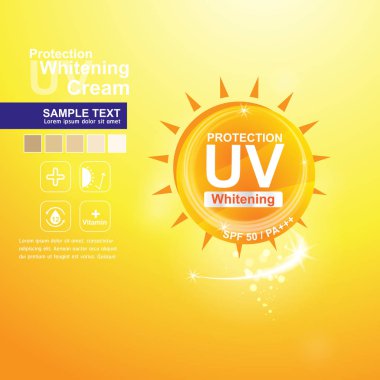 Koruma Uv ve cilt bakım ürünleri için Beyazlatıcı Krem vektör arka plan.