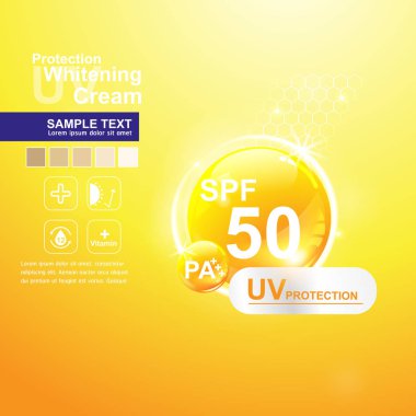 Koruma Uv ve cilt bakım ürünleri için Beyazlatıcı Krem vektör arka plan.