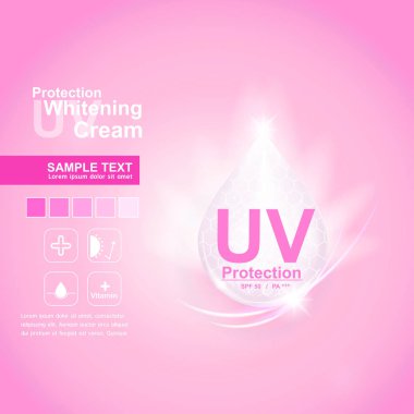Koruma Uv ve cilt bakım ürünleri için Beyazlatıcı Krem vektör arka plan.