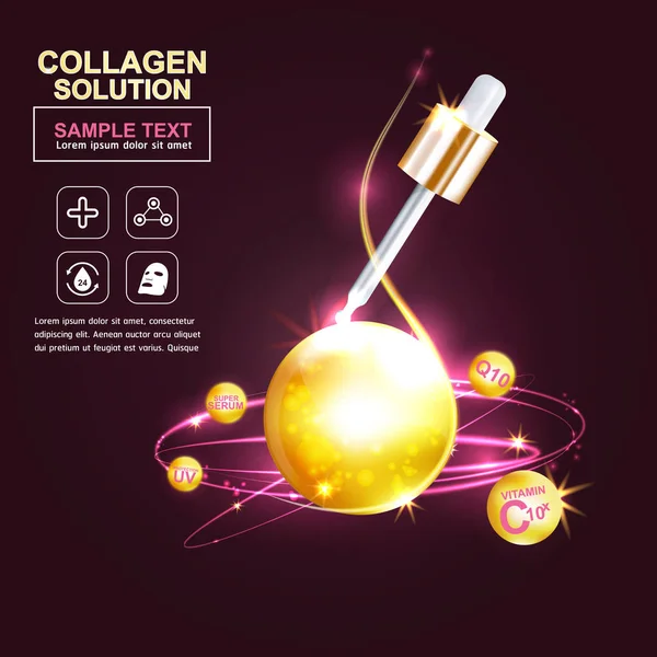 Kollajen Serum ve vitaminler güzellik arka plan kavramı vektör ciltler için bakım kozmetik ürünleri.
