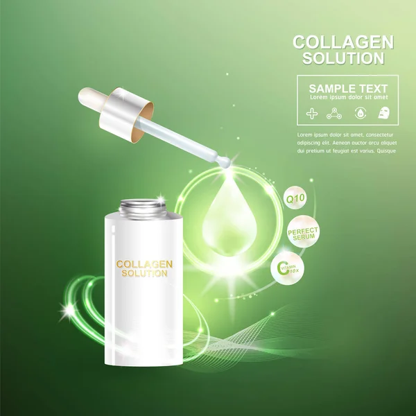 Kollagenserum Und Vitamine Schönheit Hintergrund Konzept Vektor Für Hautpflege Kosmetische — Stockfoto