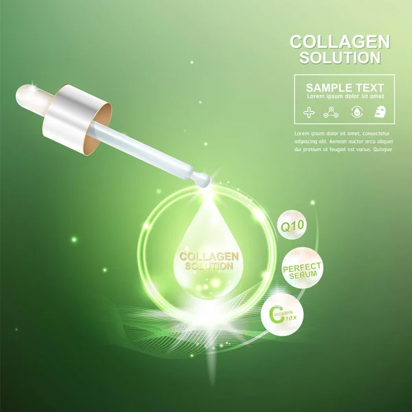 Kollagenserum Und Vitamine Schönheit Hintergrund Konzept Vektor Für Hautpflege Kosmetische — Stockfoto