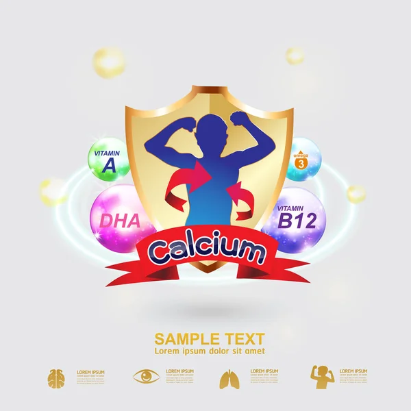 Nutrisi Omega Dan Vitamin Atau Ikon Kalsium Logo Untuk Produk — Stok Foto