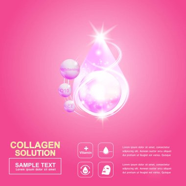 Kollajen ve Serum Vitamin arka plan ürün vektör kavramı güzellik teknoloji cilt için kozmetik bakım
