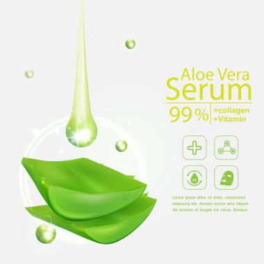 Aloe Vera Serum ve Kolajen Vitamin Cilt Bakımı Kozmetik Arkaplan Vektörü Kavramı .