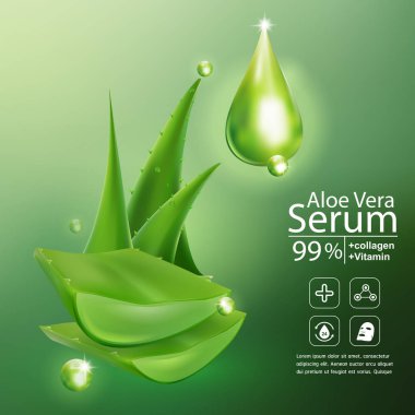 Aloe Vera Serum ve Kolajen Vitamin Cilt Bakımı Kozmetik Arkaplan Vektörü Kavramı .