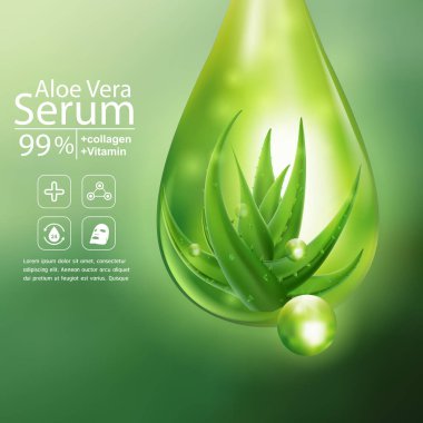 Aloe Vera Serum ve Kolajen Vitamin Cilt Bakımı Kozmetik Arkaplan Vektörü Kavramı .
