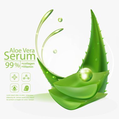 Aloe Vera Serum ve Kolajen Vitamin Cilt Bakımı Kozmetik Arkaplan Vektörü Kavramı .