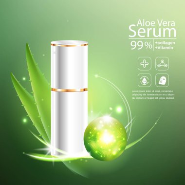 Aloe Vera Serum ve Kolajen Vitamin Cilt Bakımı Kozmetik Arkaplan Vektörü Kavramı .