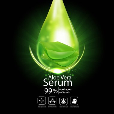 Aloe Vera Serum ve Kolajen Vitamin Cilt Bakımı Kozmetik Arkaplan Vektörü Kavramı .