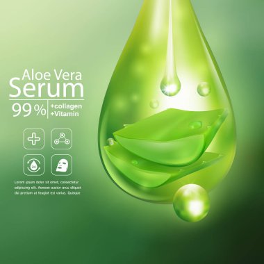 Aloe Vera Serum ve Kolajen Vitamin Cilt Bakımı Kozmetik Arkaplan Vektörü Kavramı .