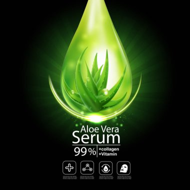 Aloe Vera Serum ve Kolajen Vitamin Cilt Bakımı Kozmetik Arkaplan Vektörü Kavramı .