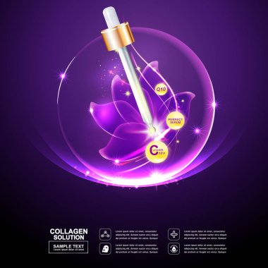 Kollajen Serum ve Vitamin arka plan kavramı cilt bakımı kozmetik.