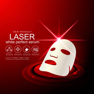Kollajen Serum şablon, kırmızı zemin üzerine kavram Cilt Bakımı.
