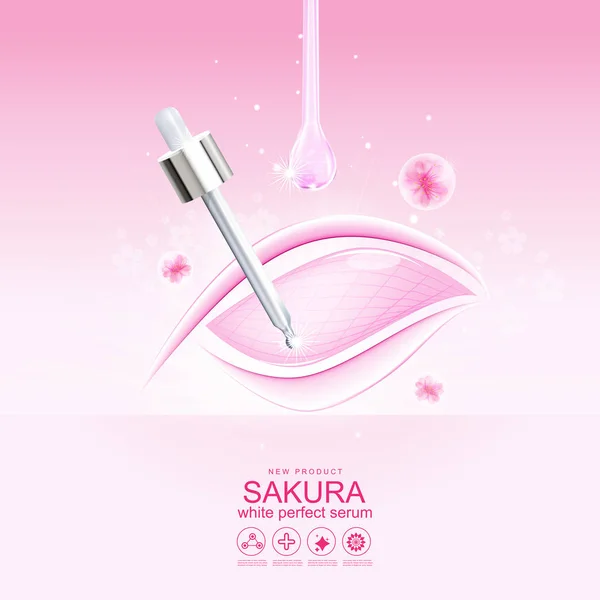 Sakura Flor Branco Perfeito Soro Colágeno Vitamina Fundo Vector Skin — Fotografia de Stock