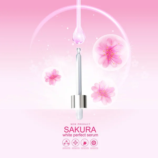 Sakura Flor Branco Perfeito Soro Colágeno Vitamina Fundo Vector Skin — Fotografia de Stock
