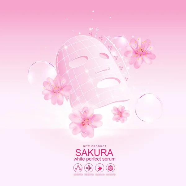 Sakura Fiore Bianco Perfetto Siero Collagene Vitamina Sfondo Vettoriale Cura — Foto Stock