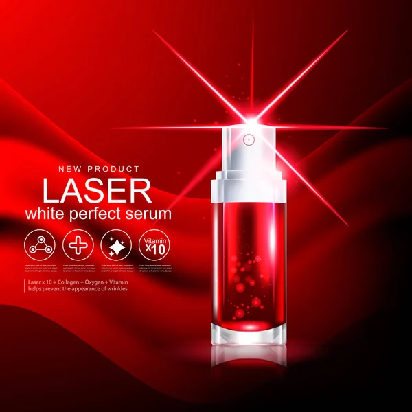 Kollajen Serum şablon, kırmızı zemin üzerine kavram Cilt Bakımı.