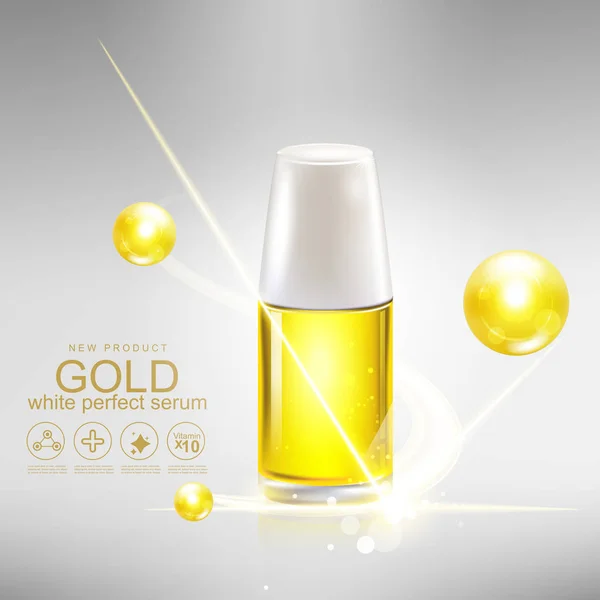 Gouden Serum Collageen Vitamine Achtergrond Huid Zorg Cosmetische — Stockfoto