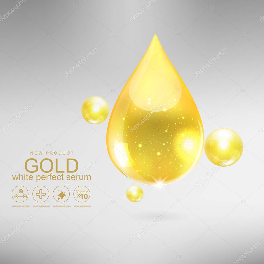 Gold Serum or Collagen and Vitamin Background Skin Care Cosmetic.