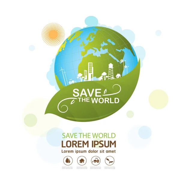 Rädda Världen Vektor Konceptet Leaf Live — Stockfoto