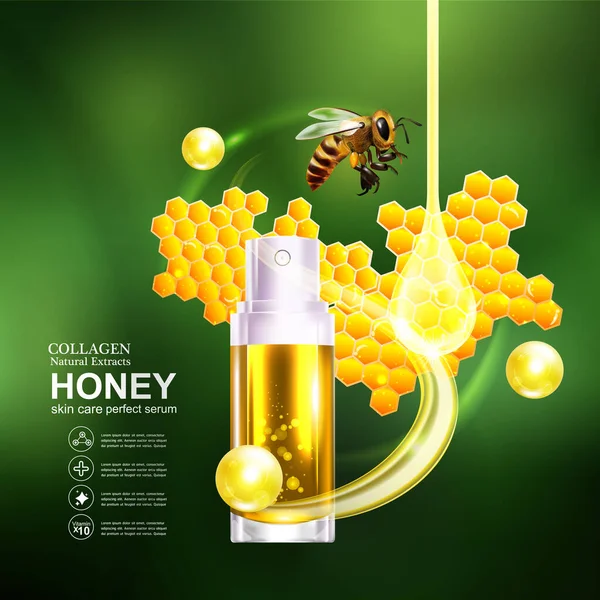 皮肤概念蜜蜂和蜂蜜载体的胶原蛋白和维生素 — 图库照片